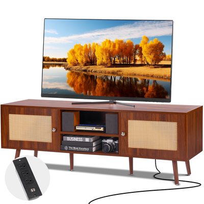 Βάση τηλεόρασης VEVOR Rattan για βάση τηλεόρασης Boho 65&quot; με ενσωματωμένη υποδοχή καρυδιάς