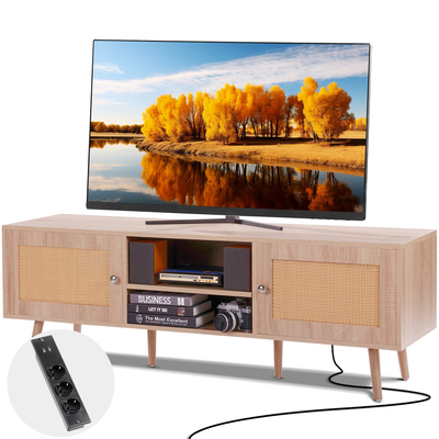 Βάση τηλεόρασης VEVOR Rattan για βάση τηλεόρασης Boho 65&quot; με ενσωματωμένη υποδοχή Oak