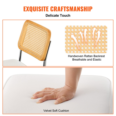 Καρέκλες VEVOR Rattan, Σετ 2, Μοντέρνα Καρέκλα Τραπεζαρίας Mid Century, Επενδυμένη Βελούδινη Καρέκλα Accent με Πλάτη Rattan, Ρετρό Καρέκλα Τραπεζαρίας Κουζίνας για Σαλόνι, Υπνοδωμάτιο, Αναγνωστήριο, Γραφείο, Λευκό