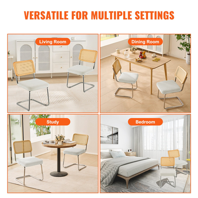 Καρέκλες VEVOR Rattan, Σετ 2, Μοντέρνα Καρέκλα Τραπεζαρίας Mid Century, Επενδυμένη Βελούδινη Καρέκλα Accent με Πλάτη Rattan, Ρετρό Καρέκλα Τραπεζαρίας Κουζίνας για Σαλόνι, Υπνοδωμάτιο, Αναγνωστήριο, Γραφείο, Λευκό