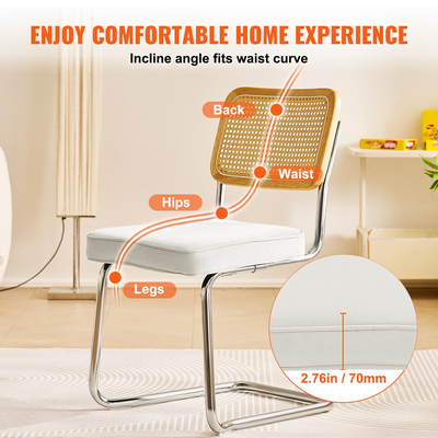 Καρέκλες VEVOR Rattan, Σετ 2, Μοντέρνα Καρέκλα Τραπεζαρίας Mid Century, Επενδυμένη Βελούδινη Καρέκλα Accent με Πλάτη Rattan, Ρετρό Καρέκλα Τραπεζαρίας Κουζίνας για Σαλόνι, Υπνοδωμάτιο, Αναγνωστήριο, Γραφείο, Λευκό