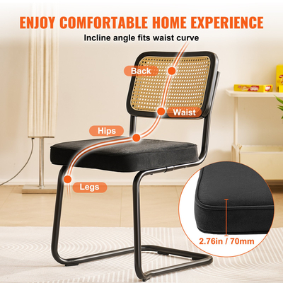 Καρέκλες VEVOR Rattan, Σετ 2, Μοντέρνα Καρέκλα Τραπεζαρίας Mid Century, Επενδυμένη βελούδινη καρέκλα τόνου με πλάτη Rattan, Ρετρό Καρέκλα Τραπεζαρίας Κουζίνας για Σαλόνι, Υπνοδωμάτιο, Αναγνωστήριο, Γραφείο, Μαύρο