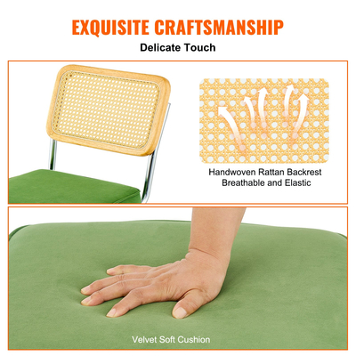Καρέκλες VEVOR Rattan, Σετ 2, Μοντέρνα Καρέκλα Τραπεζαρίας Mid Century, Επενδυμένη Βελούδινη Καρέκλα Accent με Πλάτη Rattan, Ρετρό Καρέκλα Τραπεζαρίας Κουζίνας για Σαλόνι, Υπνοδωμάτιο, Αναγνωστήριο, Γραφείο, Πράσινο