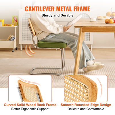 Καρέκλες VEVOR Rattan, Σετ 2, Μοντέρνα Καρέκλα Τραπεζαρίας Mid Century, Επενδυμένη Βελούδινη Καρέκλα Accent με Πλάτη Rattan, Ρετρό Καρέκλα Τραπεζαρίας Κουζίνας για Σαλόνι, Υπνοδωμάτιο, Αναγνωστήριο, Γραφείο, Πράσινο