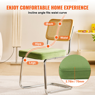 Καρέκλες Rattan VEVOR, Σετ 4, Μοντέρνα Καρέκλα Τραπεζαρίας Mid Century, Επενδυμένη Βελούδινη Καρέκλα Accent με Πλάτη Rattan, Ρετρό Καρέκλα Τραπεζαρίας Κουζίνας για Σαλόνι, Υπνοδωμάτιο, Αναγνωστήριο, Γραφείο, Πράσινο