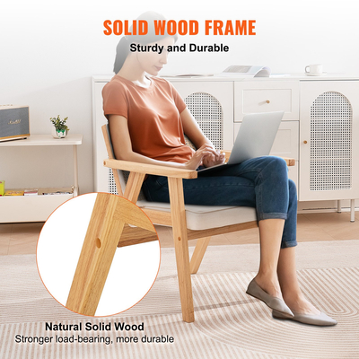 Καρέκλα VEVOR Rattan, Μοντέρνα Καρέκλα Τραπεζαρίας Mid Century με υποβραχιόνιο, Επενδυμένη Καρέκλα με Πλάτη Rattan, Ρετρό Καρέκλα Κουζίνας Rattan Τραπεζαρίας για Σαλόνι, Υπνοδωμάτιο, Αναγνωστήριο και Γραφείο, Μπεζ