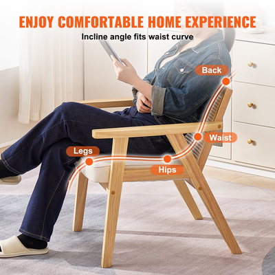 Καρέκλα VEVOR Rattan, Μοντέρνα Καρέκλα Τραπεζαρίας Mid Century με υποβραχιόνιο, Επενδυμένη Καρέκλα με Πλάτη Rattan, Ρετρό Καρέκλα Κουζίνας Rattan Τραπεζαρίας για Σαλόνι, Υπνοδωμάτιο, Αναγνωστήριο και Γραφείο, Μπεζ