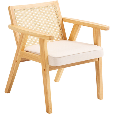Καρέκλα VEVOR Rattan, Μοντέρνα Καρέκλα Τραπεζαρίας Mid Century με υποβραχιόνιο, Επενδυμένη Καρέκλα με Πλάτη Rattan, Ρετρό Καρέκλα Κουζίνας Rattan Τραπεζαρίας για Σαλόνι, Υπνοδωμάτιο, Αναγνωστήριο και Γραφείο, Μπεζ