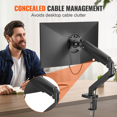 Βάση μονής οθόνης VEVOR, Υποστηρίζει οθόνη 13&quot;-32&quot;, Πλήρως ρυθμιζόμενο βραχίονα οθόνης με ελατήριο αερίου, χωράει έως 20 λίβρες, Βάση βάσης οθόνης υπολογιστή με βάση στήριξης C-Clamp/Grommet, Βάση στήριξης VESA