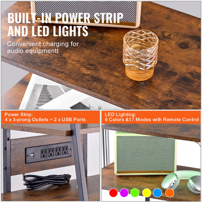 Βάση πολυμέσων VEVOR 4 επιπέδων AV με πολύπριζα Ξύλινη γωνιακή βάση τηλεόρασης με LED