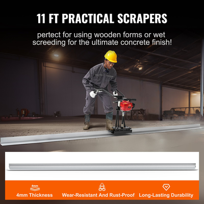 VEVOR Gas Concrete Power Screed, με Σετ ράβδων ίσιας ακμής σανίδας αλουμινίου 3370mm, δονούμενος κινητήρας φινιρίσματος τσιμέντου 4 χρόνων με ρυθμιζόμενες λαβές, εργαλεία σκυροδέματος υψηλής απόδοσης 6500rpm