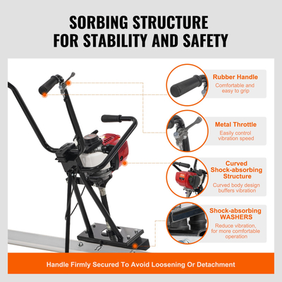 VEVOR Gas Concrete Power Screed, με Σετ ράβδων ίσιας ακμής σανίδας αλουμινίου 3370mm, δονούμενος κινητήρας φινιρίσματος τσιμέντου 4 χρόνων με ρυθμιζόμενες λαβές, εργαλεία σκυροδέματος υψηλής απόδοσης 6500rpm