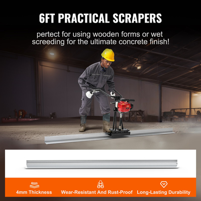 VEVOR Gas Concrete Power Screed, με Σετ ράβδων ίσιας ακμής σανίδας αλουμινίου 1830mm, δονούμενος κινητήρας φινιρίσματος τσιμέντου 4 χρόνων με ρυθμιζόμενες λαβές, εργαλεία σκυροδέματος υψηλής απόδοσης 6500rpm