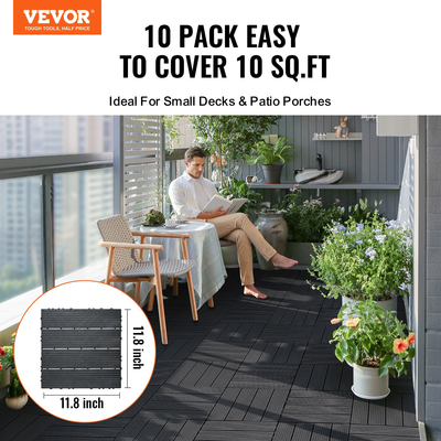 VEVOR Interlocking Deck Tiles 10 Pack 12&quot;x12&quot; Plastic for Orch Dark Grey