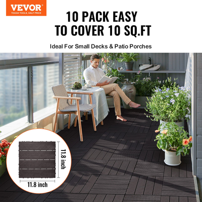 VEVOR Interlocking Deck Tiles 10 Pack 12&quot;x12&quot; Αδιάβροχο για Βεράντα Σκούρο Καφέ
