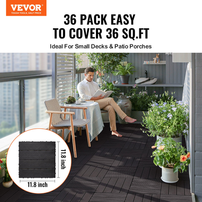 VEVOR Interlocking Deck Tiles 36 Pack 12&quot;x12&quot; Αδιάβροχο για Βεράντα Σκούρο Καφέ