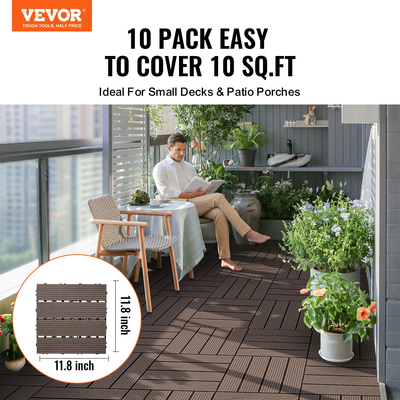 VEVOR Interlocking Deck Tiles Plastic Wood 10 Pack 12&quot;x12&quot; Αδιάβροχο για Βεράντα