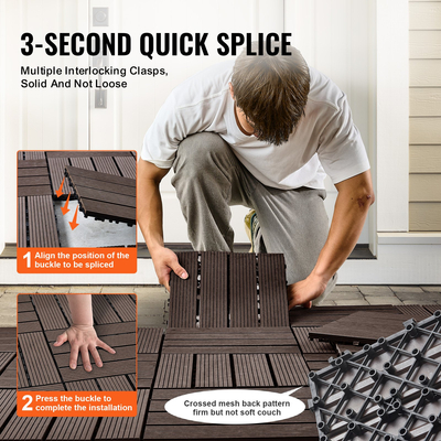 VEVOR Interlocking Deck Tiles Plastic Wood 10 Pack 12&quot;x12&quot; Αδιάβροχο για Βεράντα