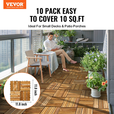 VEVOR Interlocking Deck Tiles Solid Wood 10 Pack 12&quot;x12&quot; Camphor Pine για βεράντα
