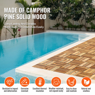 VEVOR Interlocking Deck Tiles Solid Wood 10 Pack 12&quot;x12&quot; Camphor Pine για βεράντα