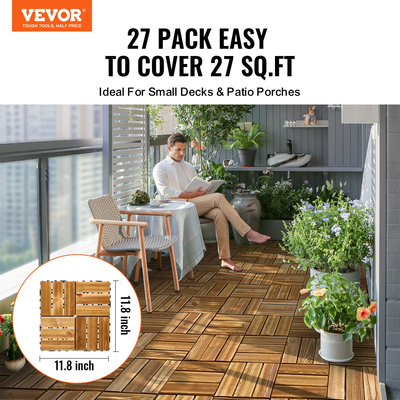 VEVOR Interlocking Deck Tiles Solid Wood 27 Pack 12&quot;x12&quot; Camphor Pine για βεράντα