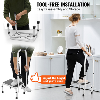 VEVOR Step Stool Ladder 3 Ρυθμιζόμενο ύψος με λαβή Μέγιστο Φορτίο 150 KG για RV