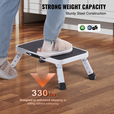 VEVOR Step Stool 1-Step 150KG Χωρητικότητα, Πτυσσόμενη ατσάλινη σκάλα 3 ρυθμιζόμενο ύψος, φορητά σκαμπό για ενήλικες, αντιολισθητικές στιβαρές σκάλες για γραφείο, τροχόσπιτα, κατοικίδια, μπάνια, υπνοδωμάτια