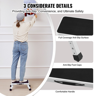 VEVOR Step Stool 1-Step 150KG Χωρητικότητα, Πτυσσόμενη ατσάλινη σκάλα 3 ρυθμιζόμενο ύψος, φορητά σκαμπό για ενήλικες, αντιολισθητικές στιβαρές σκάλες για γραφείο, τροχόσπιτα, κατοικίδια, μπάνια, υπνοδωμάτια