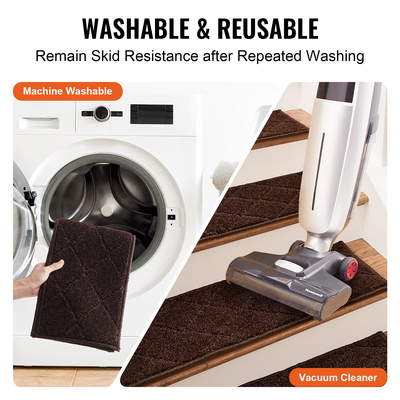 VEVOR Πέλματα σκαλοπατιών, Χαλί σκαλοπατιών Αντιολισθητικό 9&quot; x 28&quot;, Δρομέας σκαλοπατιών εσωτερικού χώρου για Ξύλινα σκαλοπάτια, Αντιολισθητικό χαλί Χαλιά σκαλοπατιών με μαλακές ακμές Πατάκια για παιδιά ηλικιωμένους και σκύλους, 15 τμχ, καφέ