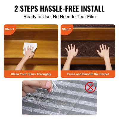 VEVOR Πέλματα σκαλοπατιών, Χαλί σκαλοπατιών Αντιολισθητικό 9&quot; x 28&quot;, Δρομέας σκαλοπατιών εσωτερικού χώρου για Ξύλινα σκαλοπάτια, Αντιολισθητικό χαλί Χαλιά σκαλοπατιών με μαλακές ακμές Πατάκια για παιδιά ηλικιωμένους και σκύλους, 15 τμχ, καφέ