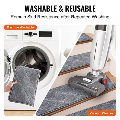 VEVOR Πέλματα σκαλοπατιών, Χαλί σκαλοπατιών Αντιολισθητικό 9&quot; x 28&quot;, Δρομέας σκάλας εσωτερικού χώρου για ξύλινα σκαλοπάτια, αντιολισθητικό χαλί με μαλακό άκρο Χαλιά σκάλας Πατάκια για παιδιά ηλικιωμένους και σκύλους, 15 τμχ, γκρι