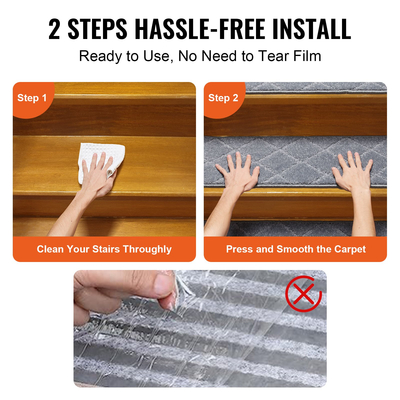 VEVOR Πέλματα σκαλοπατιών, Χαλί σκαλοπατιών Αντιολισθητικό 9&quot; x 28&quot;, Δρομέας σκάλας εσωτερικού χώρου για ξύλινα σκαλοπάτια, αντιολισθητικό χαλί με μαλακό άκρο Χαλιά σκάλας Πατάκια για παιδιά ηλικιωμένους και σκύλους, 15 τμχ, γκρι