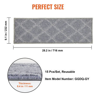 VEVOR Πέλματα σκαλοπατιών, Χαλί σκαλοπατιών Αντιολισθητικό 9&quot; x 28&quot;, Δρομέας σκάλας εσωτερικού χώρου για ξύλινα σκαλοπάτια, αντιολισθητικό χαλί με μαλακό άκρο Χαλιά σκάλας Πατάκια για παιδιά ηλικιωμένους και σκύλους, 15 τμχ, γκρι