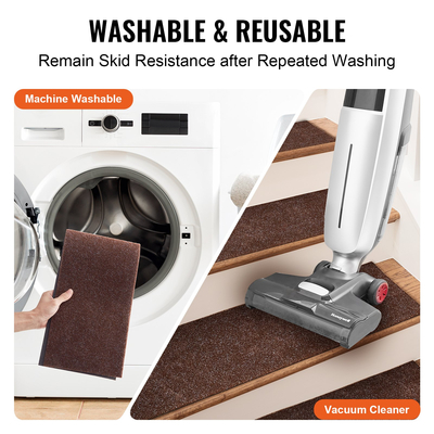 VEVOR Πέλματα σκαλοπατιών, Χαλί σκαλοπατιών Αντιολισθητικό 8&quot; x 30&quot;, Δρομέας Εσωτερικής Σκάλας για Ξύλινα Σκαλοπάτια, Αντιολισθητικό Χαλιά Σκάλας Χαλιά για παιδιά Ηλικιωμένους και σκύλους, 15 τμχ, Καφέ