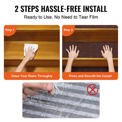 VEVOR Πέλματα σκαλοπατιών, Χαλί σκαλοπατιών Αντιολισθητικό 8&quot; x 30&quot;, Δρομέας Εσωτερικής Σκάλας για Ξύλινα Σκαλοπάτια, Αντιολισθητικό Χαλιά Σκάλας Χαλιά για παιδιά Ηλικιωμένους και σκύλους, 15 τμχ, Καφέ