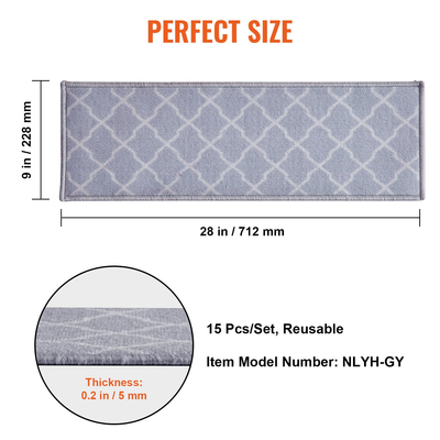 VEVOR Πέλματα σκάλας, Χαλί σκαλοπατιών Αντιολισθητικό 9&quot; x 28&quot;, Δρομέας Εσωτερικής Σκάλας για Ξύλινα Σκαλοπάτια, Αντιολισθητικό Χαλί Χαλιά Σκάλας με μαλακές άκρες Χαλάκια για παιδιά ηλικιωμένους και σκύλους, 15 τμχ, Ανοιχτό γκρι