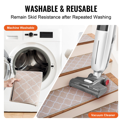 VEVOR Πέλματα σκαλοπατιών, Χαλί σκαλοπατιών Αντιολισθητικό 9&quot; x 28&quot;, Δρομέας σκαλοπατιών εσωτερικού χώρου για ξύλινα σκαλοπάτια, αντιολισθητικό χαλί Χαλιά σκαλοπατιών με μαλακές ακμές Ματάκια για παιδιά ηλικιωμένους και σκύλους, 15 τμχ, ανοιχτό καφέ