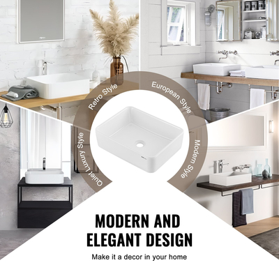 VEVOR Μοντέρνος Κεραμικός Νεροχύτης Σκάφους 19&quot;x14,7&quot; Μπολ νεσεσέρ Μπάνιου Πάγκος Λευκός