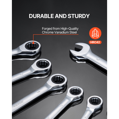 VEVOR Σετ 8 τεμαχίων με μετρικό κλειδί συνδυασμού 8 mm έως 19 mm με ράφι οργάνωσης