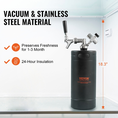 VEVOR Pressurized Growler Mini Beer Keg Draft Beer Growler Home 128Oz 4L Μαύρο