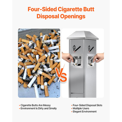 Υποδοχή αποτσίγαρων VEVOR με 4 ανοίγματα απόρριψης από ανοξείδωτο ασήμι