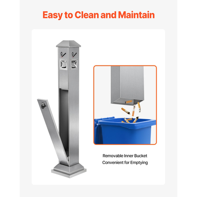 Υποδοχή αποτσίγαρων VEVOR με 4 ανοίγματα απόρριψης από ανοξείδωτο ασήμι