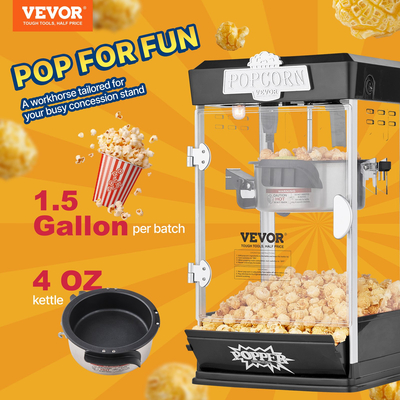 Μηχάνημα Popcorn Popper VEVOR Επιτραπέζιο Popcorn Maker 480W 4 Oz Μαύρο