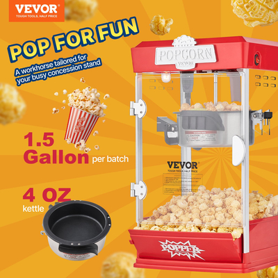 VEVOR Popcorn Popper Machine Επιτραπέζιο Popcorn Maker 480W 4 Oz Red