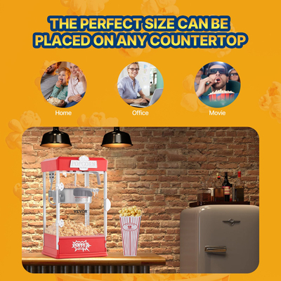 VEVOR Popcorn Popper Machine Επιτραπέζιο Popcorn Maker 480W 4 Oz Red