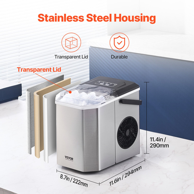 VEVOR φορητός πάγκος παγομηχανής 26Lbs/24H Αυτοκαθαριζόμενος με Καλάθι Scoop