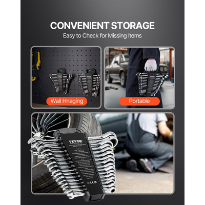 VEVOR Σετ 16 τεμαχίων με μετρικό κλειδί συνδυασμού 8 mm έως 24 mm με ράφι οργάνωσης