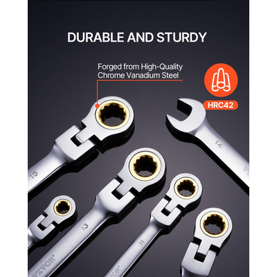 VEVOR Flex-Head Σετ κλειδιών Ratcheting 8 PC Metric 8 mm-17 mm με Roll-up Pouch