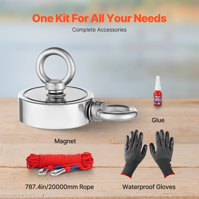 VEVOR 1000 LBS Strong Fishing Magnet Kit Καραμπίνερ διπλής όψης Pull Force Rope