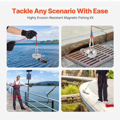 VEVOR 1000 LBS Strong Fishing Magnet Kit Καραμπίνερ διπλής όψης Pull Force Rope